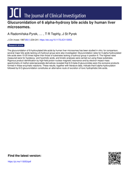 Glucuronidation of 6 Alpha-Hydroxy Bile Acids by Human Liver Microsomes