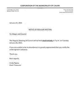 January 22, 2021 To: Mayor and Council NOTICE of REGULAR