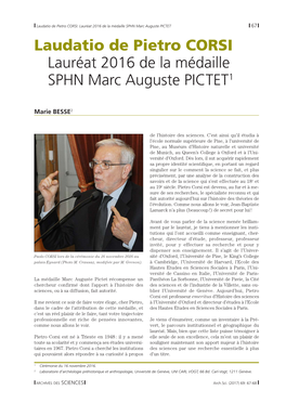 Laudatio De Pietro CORSI Lauréat 2016 De La Médaille SPHN Marc Auguste PICTET1