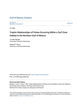 Trophic Relationships of Fishes Occurring Within a Surf Zone Habitat in the Northern Gulf of Mexico