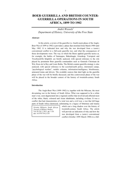 Guerrilla Operations in South Africa, 1899 to 1902