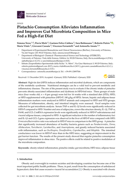 Pistachio Consumption Alleviates Inflammation and Improves Gut