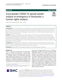 Cross-Border COVID-19 Spread Amidst Malaria Re-Emergence in Venezuela: a Human Rights Analysis Catalina Correa-Salazar* and Joseph J