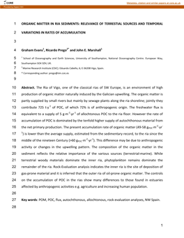 1 Organic Matter in Ria Sediments: Relevance of Terrestial Sources and Temporal