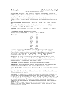 Hochelagaite (Ca, Na, Sr)Nb4o11 • 8H2O C 2001-2005 Mineral Data Publishing, Version 1 Crystal Data: Monoclinic