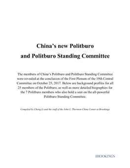 China's New Politburo and Politburo Standing Committee