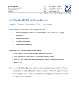 ALPHALAS Ultrafast Photodetectors