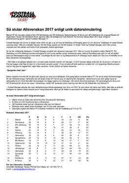 Så Slutar Allsvenskan 2017 Enligt Unik Datorsimulering