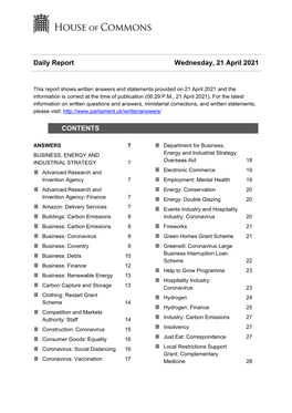 Daily Report Wednesday, 21 April 2021 CONTENTS