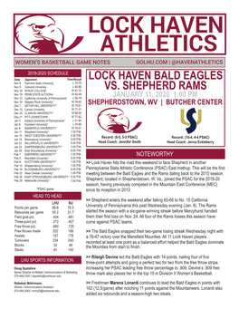 Lock Haven Athletics Women’S Basketball Game Notes Golhu.Com | @Havenathletics