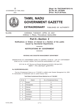 205] Chennai, Tuesday, April 20, 2021 Chithirai 7, Pilava, Thiruvalluvar Aandu-2052