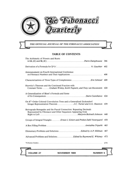 TABLE of CONTENTS the Arithmetic of Powers and Roots in Gl2 (C) and Si2 (C)