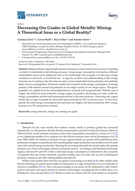 Decreasing Ore Grades in Global Metallic Mining: a Theoretical Issue Or a Global Reality?