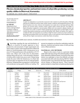 Physico-Chemical Properties and Nutrient Status of Soil Profiles Producing Varying Quality Chillies in Dharwad, Karnataka B.I