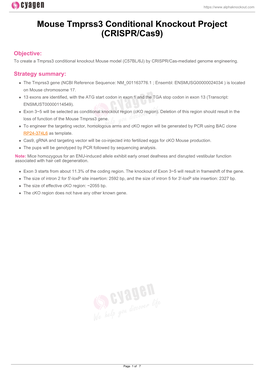 Mouse Tmprss3 Conditional Knockout Project (CRISPR/Cas9)