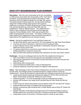 Ohio City Neighborhood Plan Summary