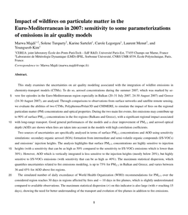 Impact of Wildfires on Particulate Matter in the Euro-Mediterranean In