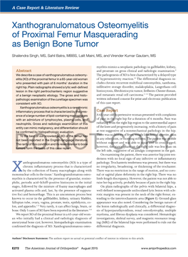 Xanthogranulomatous Osteomyelitis of Proximal Femur Masquerading As Benign Bone Tumor