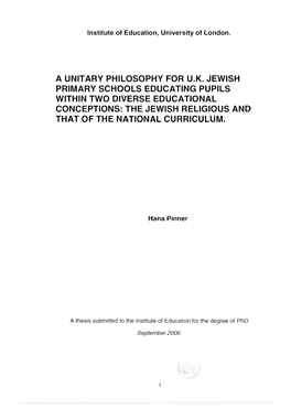 The Jewish Religious and That of the National Curriculum