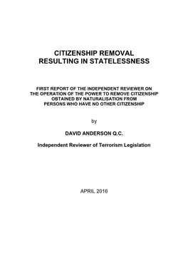 Citizenship Removal Resulting in Statelessness