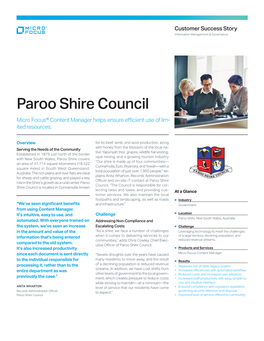 Paroo Shire Council Micro Focus® Content Manager Helps Ensure Efficient Use of Lim­ Ited Resources