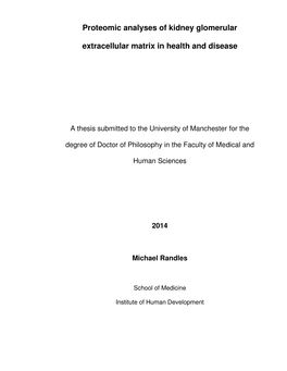 Proteomic Analyses of Kidney Glomerular Extracellular Matrix in Health and Disease