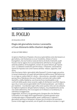 Elogio Del Giornalista Ironico: Lorenzetto E Il Suo Dizionario Delle Citazioni Sbagliate Di SALVATORE MERLO