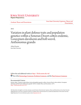 Variation in Plant Defense Traits and Population Genetics Within A
