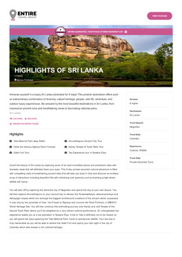 HIGHLIGHTS of SRI LANKA (11545) Sigiriya Fortress