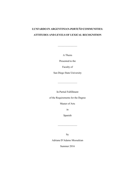 Lunfardo in Argentinian-Porteño Communities