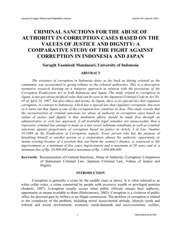 Criminal Sanctions for the Abuse of Authority in Corruption Cases