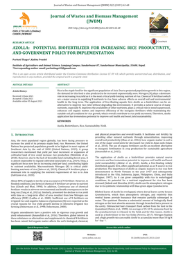 Azolla: Potential Biofertilizer for Increasing Rice Productivity, and Government Policy for Implementation