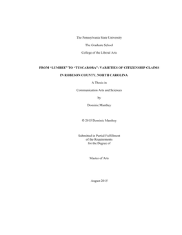 “Lumbee” to “Tuscarora”: Varieties of Citizenship Claims