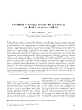 Sensitivity of Tropical Cyclone Jal Simulations to Physics Parameterizations