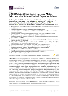 DRG2 Deficient Mice Exhibit Impaired Motor Behaviors with Reduced