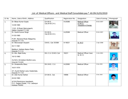 List of Medical Officers and Medical Staff Consolidate Pay * AS on 31/01/2019