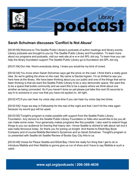 Sarah Schulman Discusses 'Conflict Is Not Abuse'