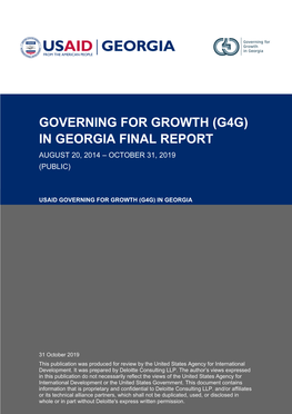 Governing for Growth (G4g) in Georgia Final Report August 20, 2014 – October 31, 2019 (Public)