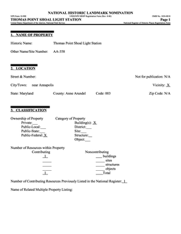 THOMAS POINT SHOAL LIGHT STATION Page 1 United States Department of the Interior, National Park Service______National Register of Historic Places Registration Form