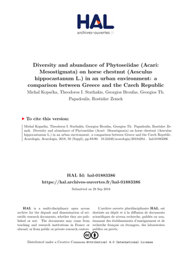 On Horse Chestnut (Aesculus Hippocastanum L.) in an Urban Environment: a Comparison Between Greece and the Czech Republic Michal Kopačka, Theodoros I