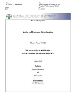 The Financial Impact of the A380 Project on EADS, Our Primary Focus Will Be on Financial and Ratio Analysis of the Company