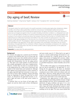 Dry Aging of Beef; Review Dashmaa Dashdorj1,2, Vinay Kumar Tripathi1, Soohyun Cho3, Younghoon Kim1 and Inho Hwang1*