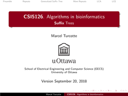 CSI5126. Algorithms in Bioinformatics Suffix Trees