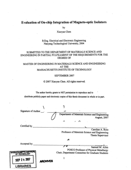 LIBRARIES Evaluation of on Chip Integration of Magneto-Optic Isolators