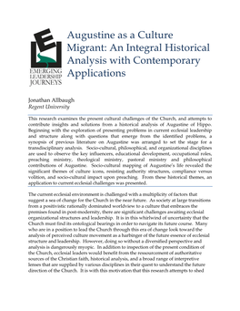 Augustine As a Culture Migrant: an Integral Historical Analysis with Contemporary Applications