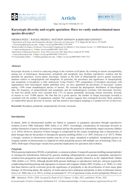 Karyotypic Diversity and Cryptic Speciation: Have We Vastly Underestimated Moss Species Diversity?