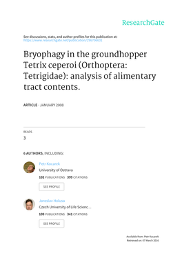 Bryophagy in the Groundhopper Tetrix Ceperoi (Orthoptera: Tetrigidae): Analysis of Alimentary Tract Contents