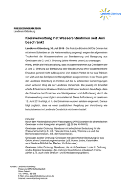 Kreisverwaltung Hat Wasserentnahmen Seit Juni Beschränkt