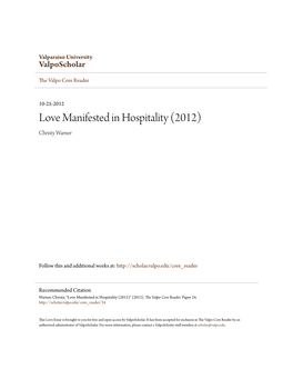 Love Manifested in Hospitality (2012) Christy Warner