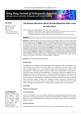 The Review Literature About Chondroblastoma with a Case On